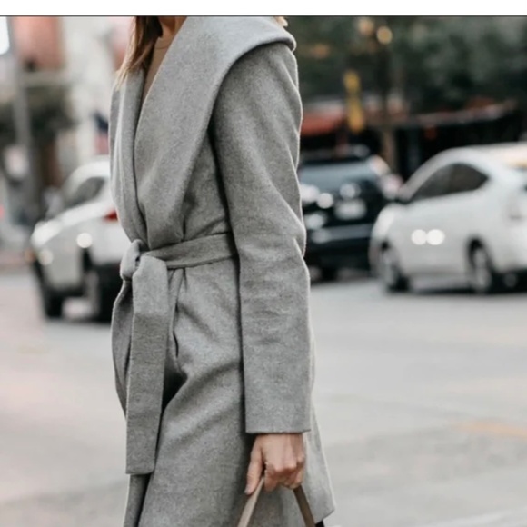 Ann Taylor Gray Peacoat Shawl Collar Wrap Wool Blend Belted Coat Jacket Women XS - Picture 9 of 10